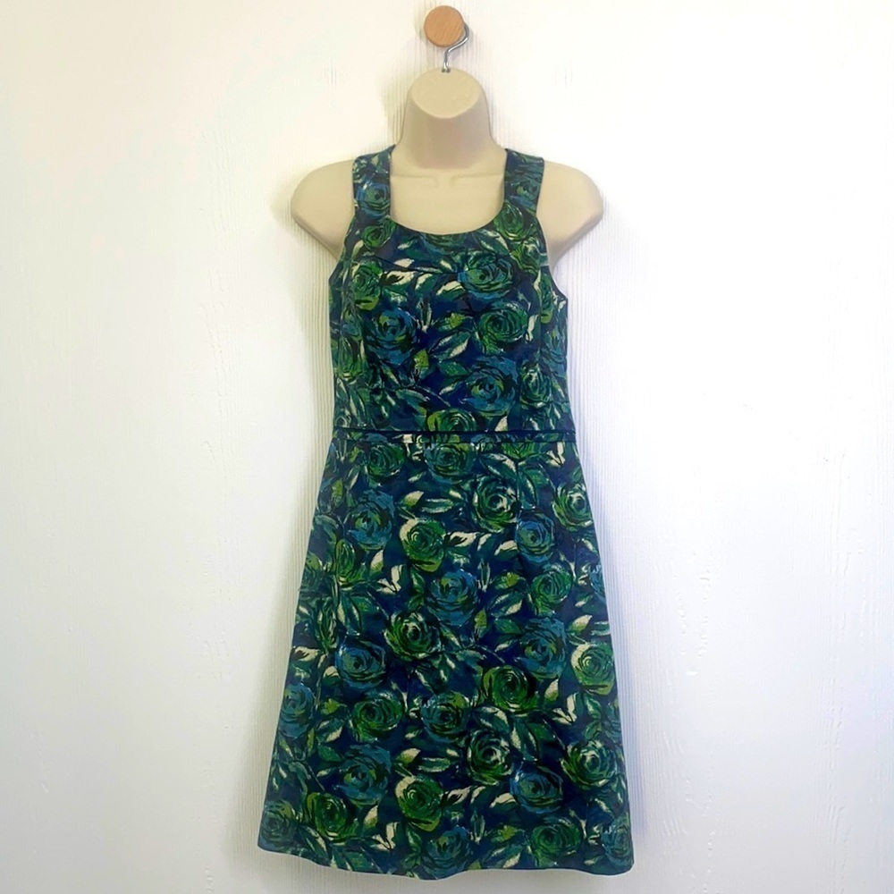 Ann Taylor Loft - Green & Blue Floral SleevelessMidi Dress Size 4